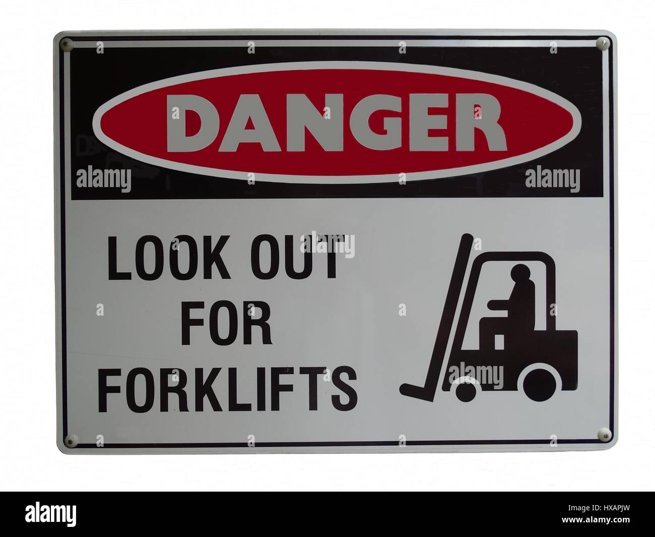 Segno di avvertimento di pericolo da carrelli elevatori Foto Stock