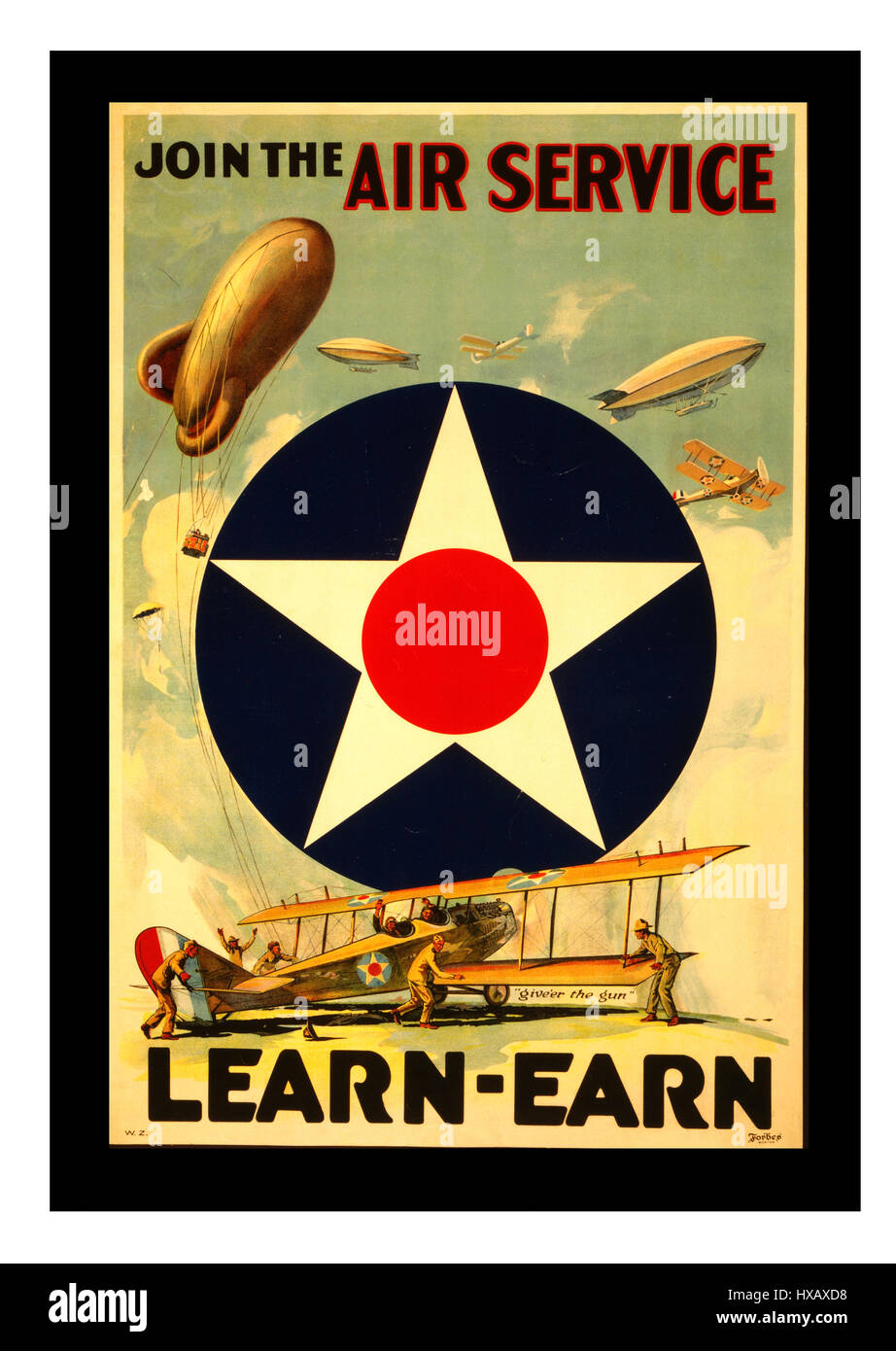 1900 Vintage americano di reclutamento USA Prima Guerra Mondiale Poster WW I Poster: unire il servizio aereo Learn-Earn Foto Stock