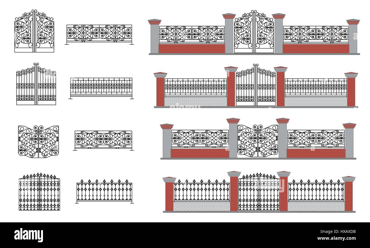 Dettagli architettonici e blueprint di recinzione, vettore Illustrazione Vettoriale