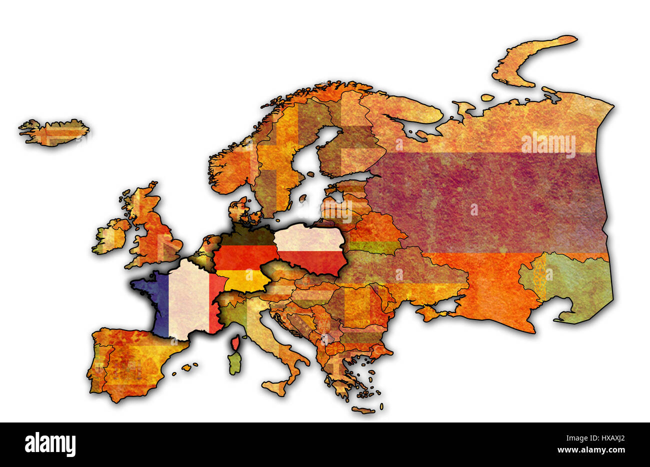 Mappa politico dell Europa con bandiere di memeber paesi del gruppo di Visegrad Foto Stock