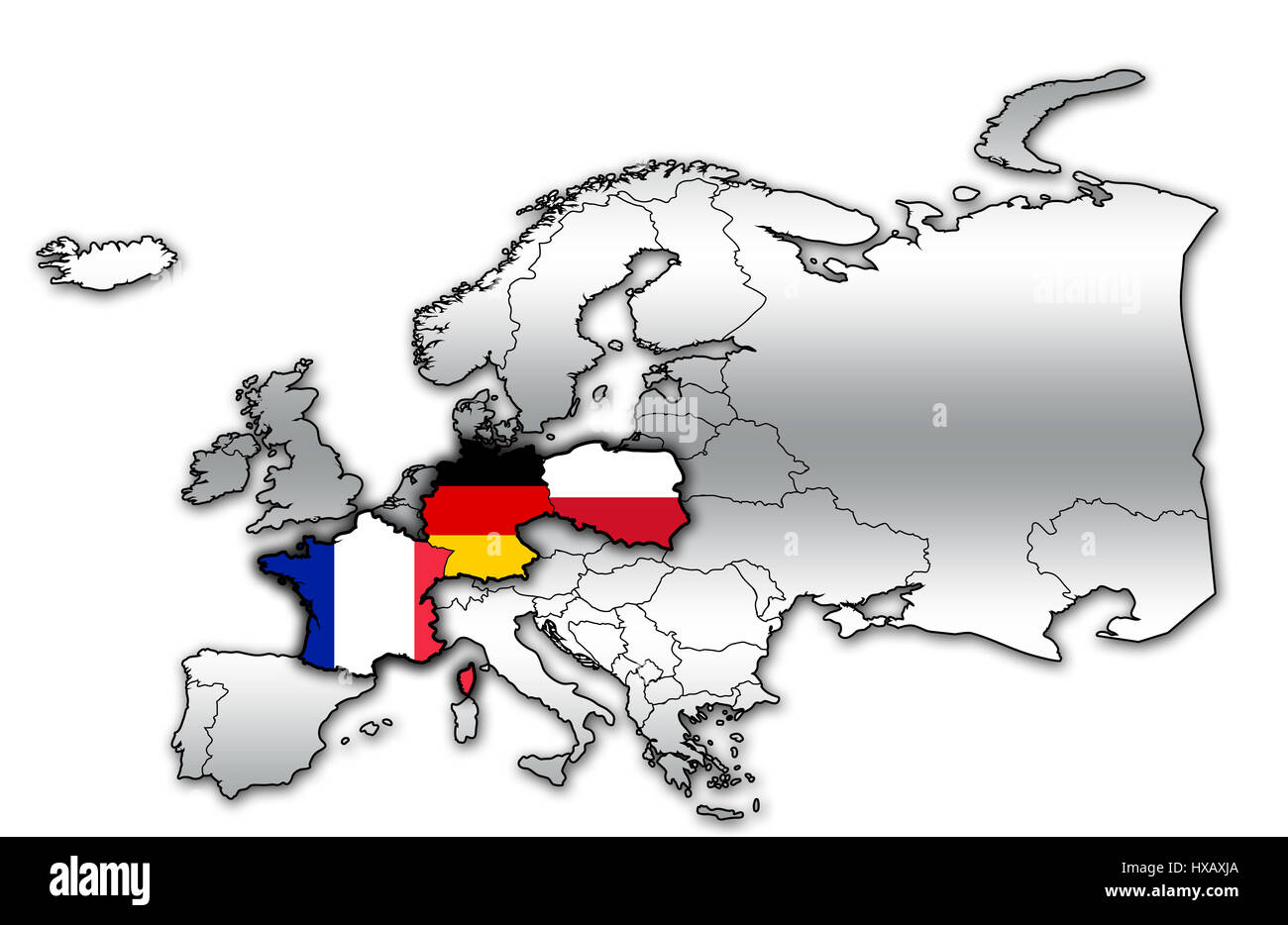 Mappa politico dell Europa con bandiere di memeber paesi del gruppo di Visegrad Foto Stock