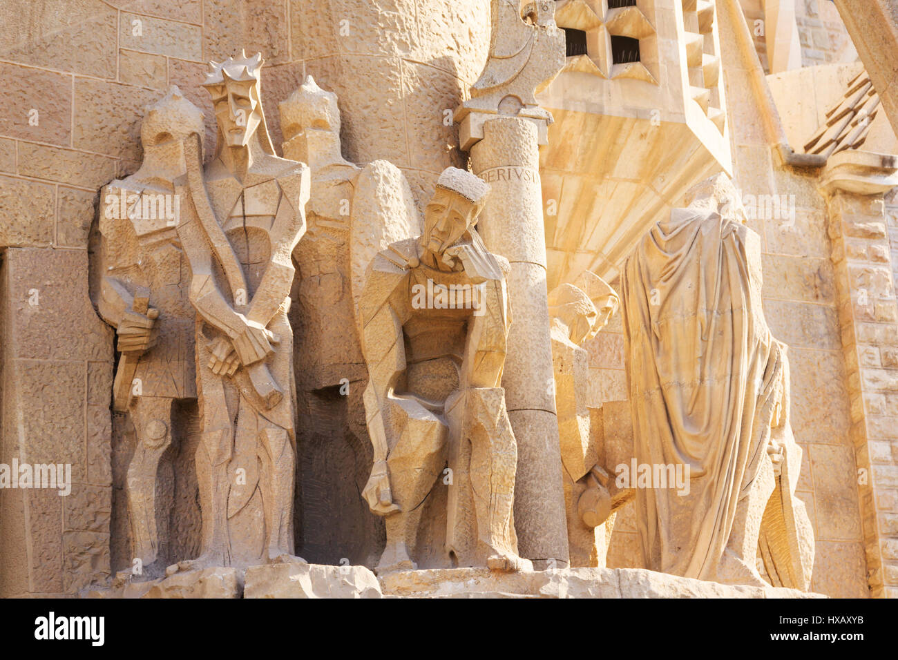 Dettaglio dalla facciata della Passione della Sagrada Familia di Barcellona, Catalunya, Spagna Foto Stock