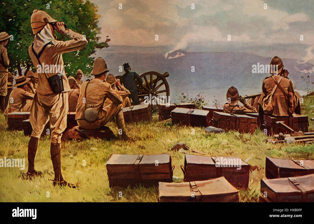Combattimenti di artiglieria a lungo raggio durante la guerra boera Foto Stock