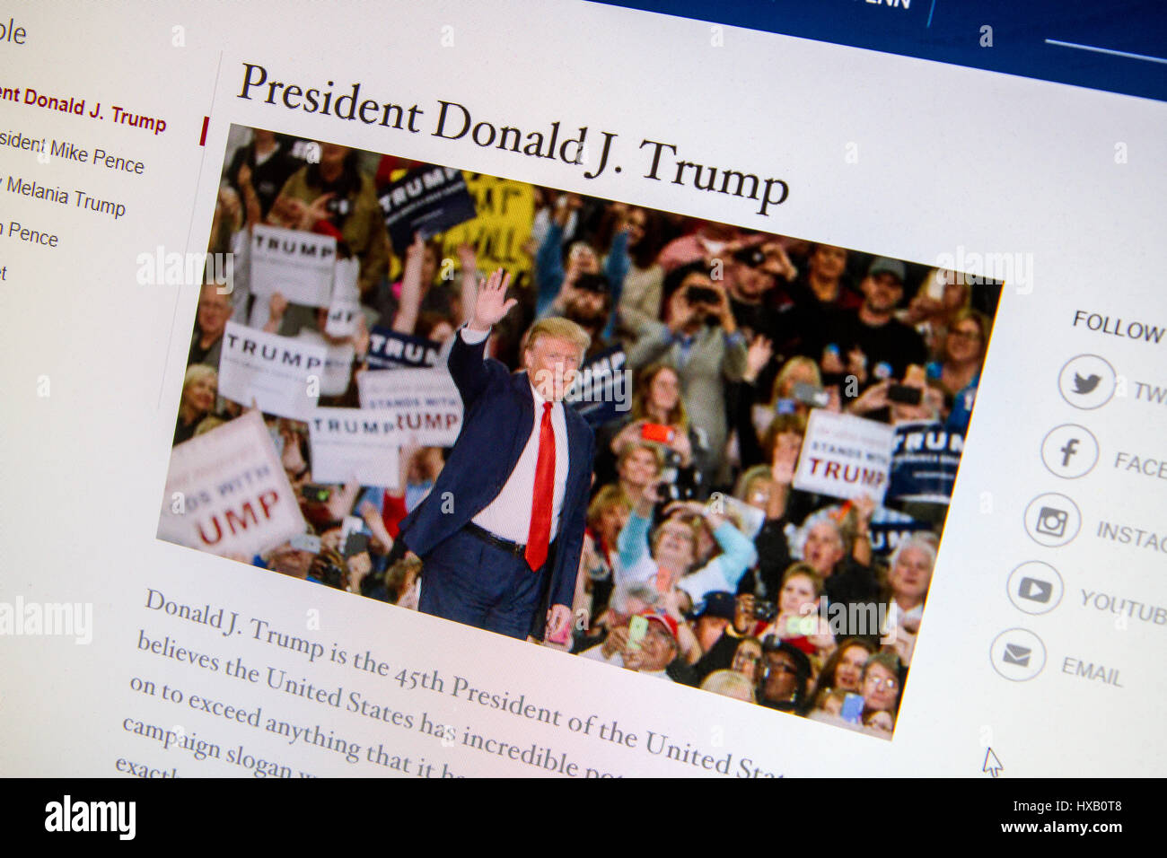 CALDWELL, Idaho/USA - gennaio 28:Bio pagina per Donald Trump su Whitehouse.gov Foto Stock