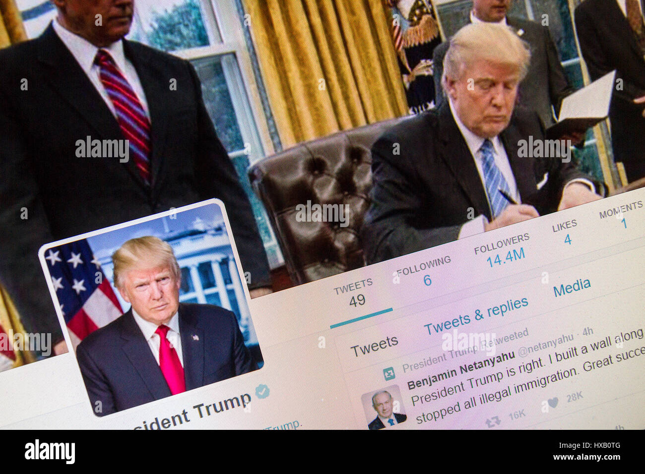 CALDWELL, Idaho/Stati Uniti d'America - 28 gennaio: pagina su Twitter per Donald Trump il nostro attuale presidente. Foto Stock