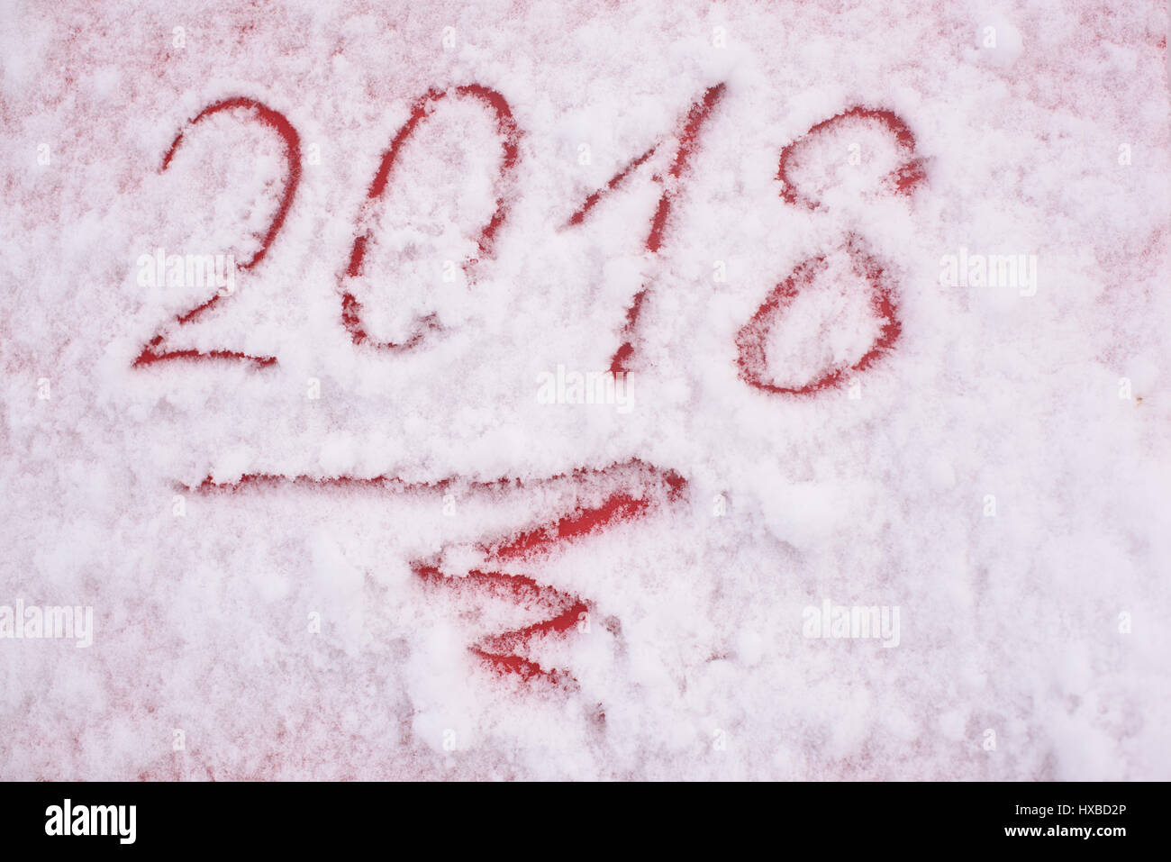 Iscrizione 2018 in un snowona carta rossa- Felice Anno Nuovo Foto Stock