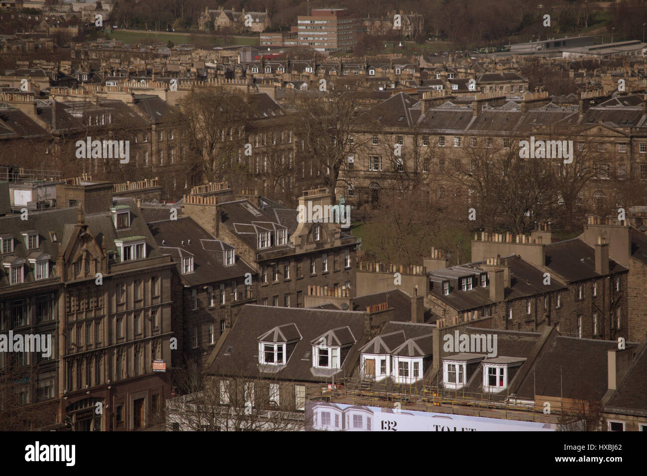 Antenna panoramico paesaggio panorama dal castello di Edimburgo guardando a Nord sulla città di Charlotte Square nella Città Nuova Foto Stock