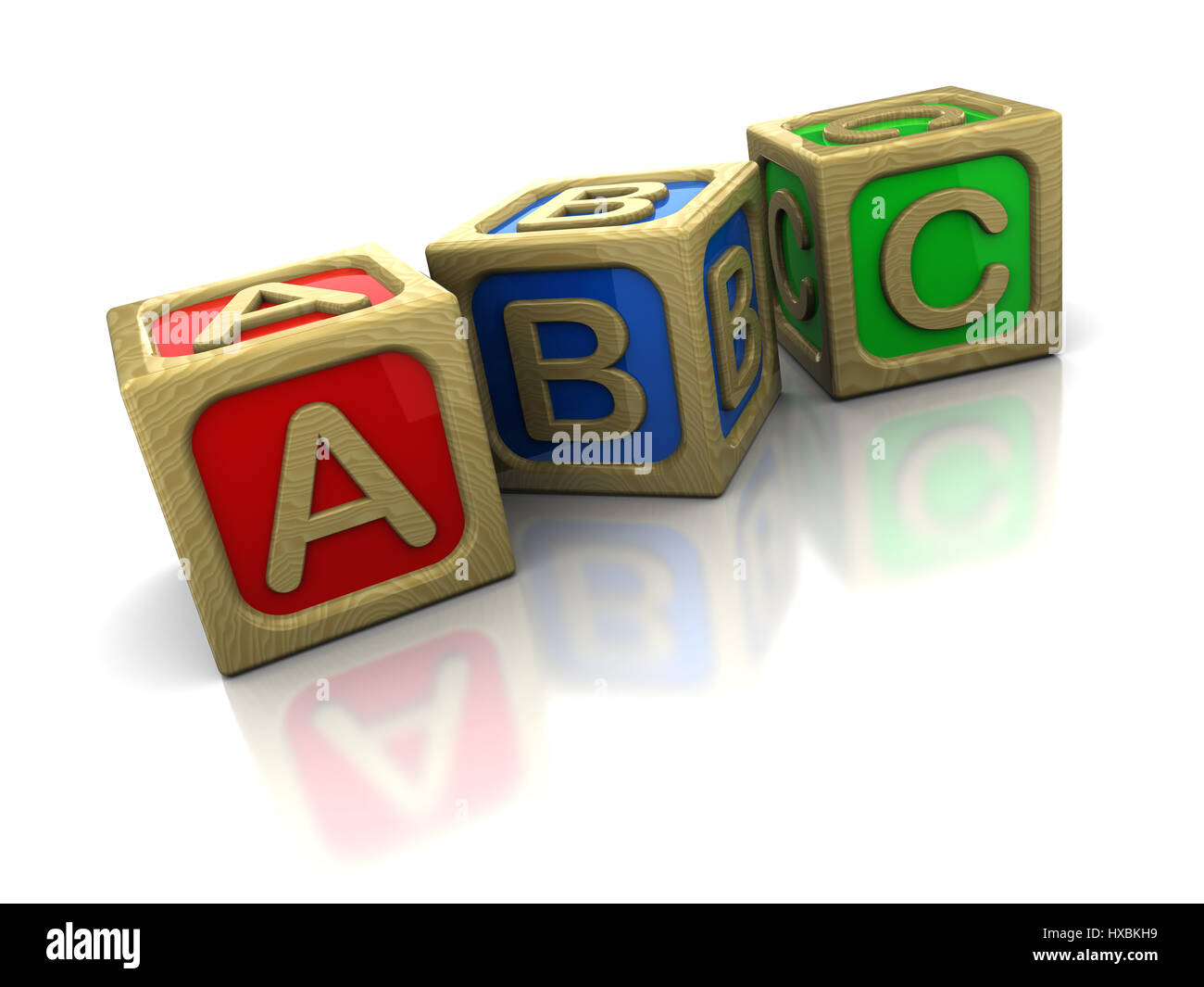 3d illustrazione di legno blocchi abc su sfondo bianco Foto Stock