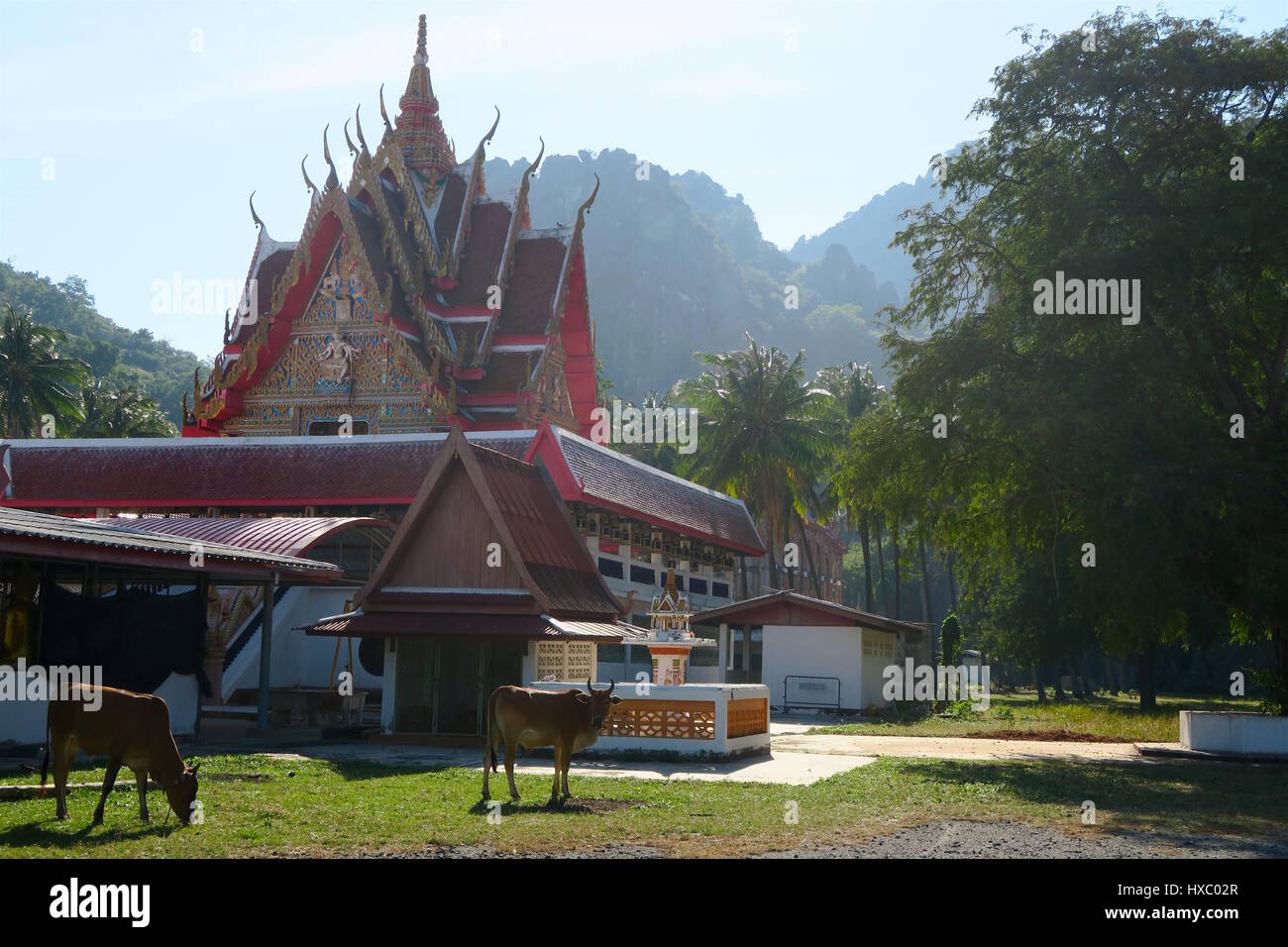 Bel tempio buddista a Khao Sam roi Yot national park, Thailandia Foto Stock