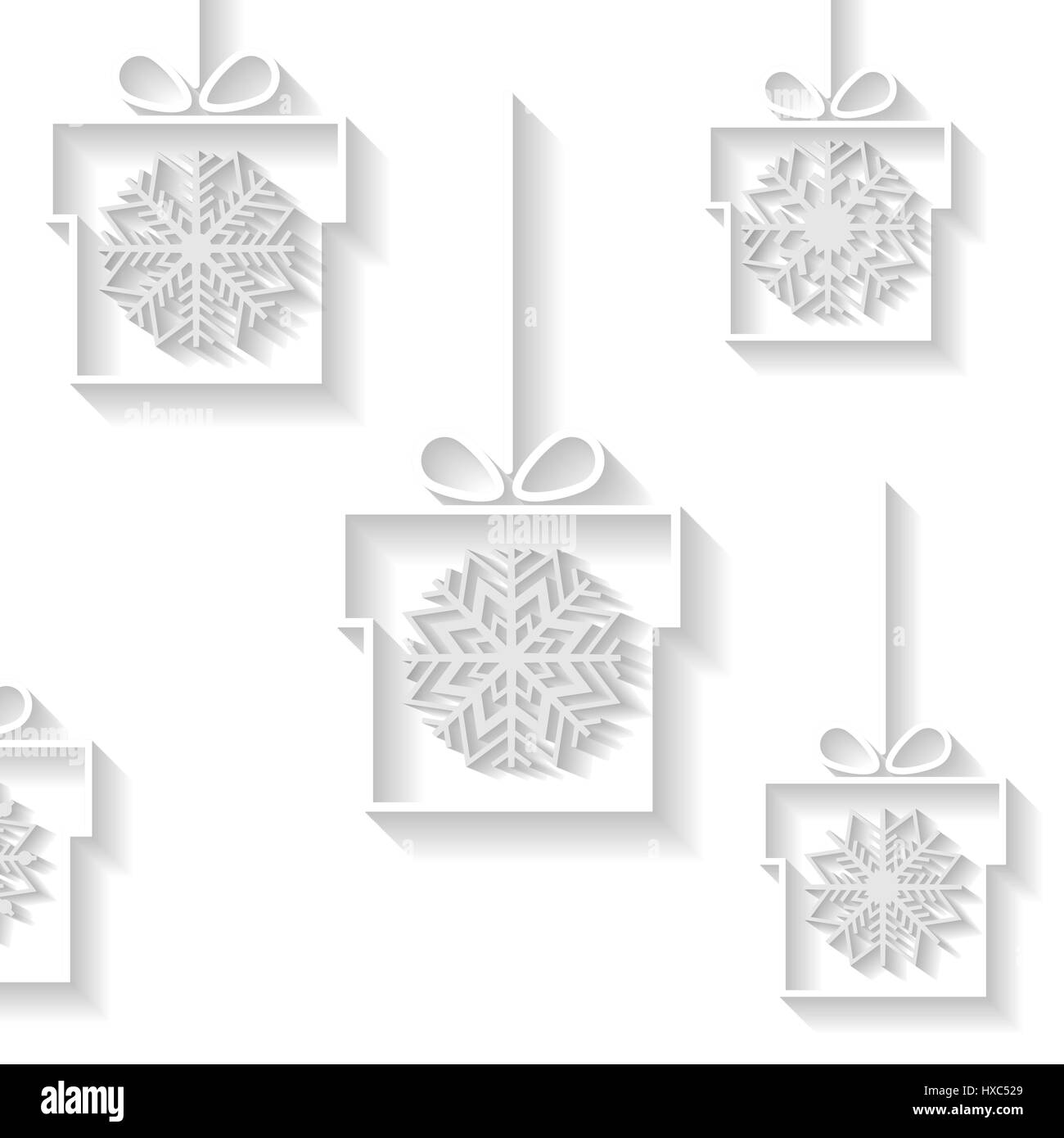 Immagine di sfondo bianco di fiocchi di neve in doni, illustrazione vettoriale. Illustrazione Vettoriale