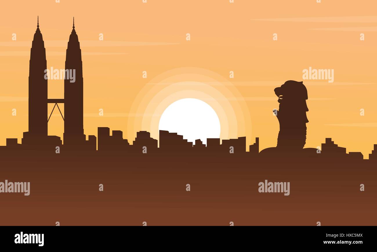 Singapore e Malesia city tour scenario sagome Illustrazione Vettoriale