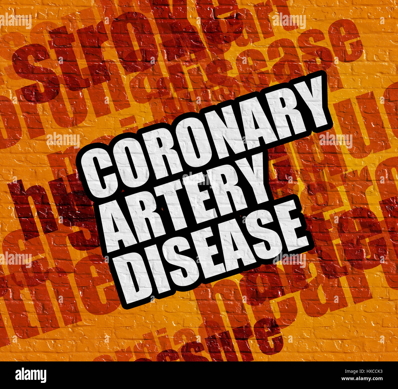 Moderno concetto di assistenza sanitaria: la malattia delle arterie coronarie sul giallo Foto Stock