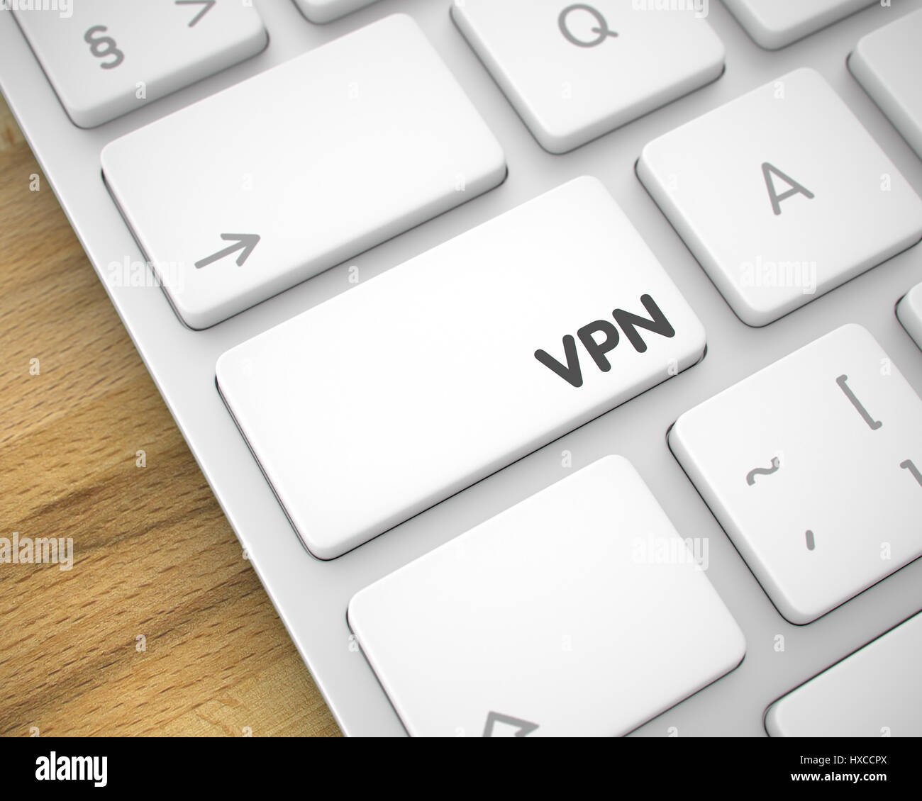 VPN - iscrizione sul bianco tasto della tastiera. 3D. Foto Stock