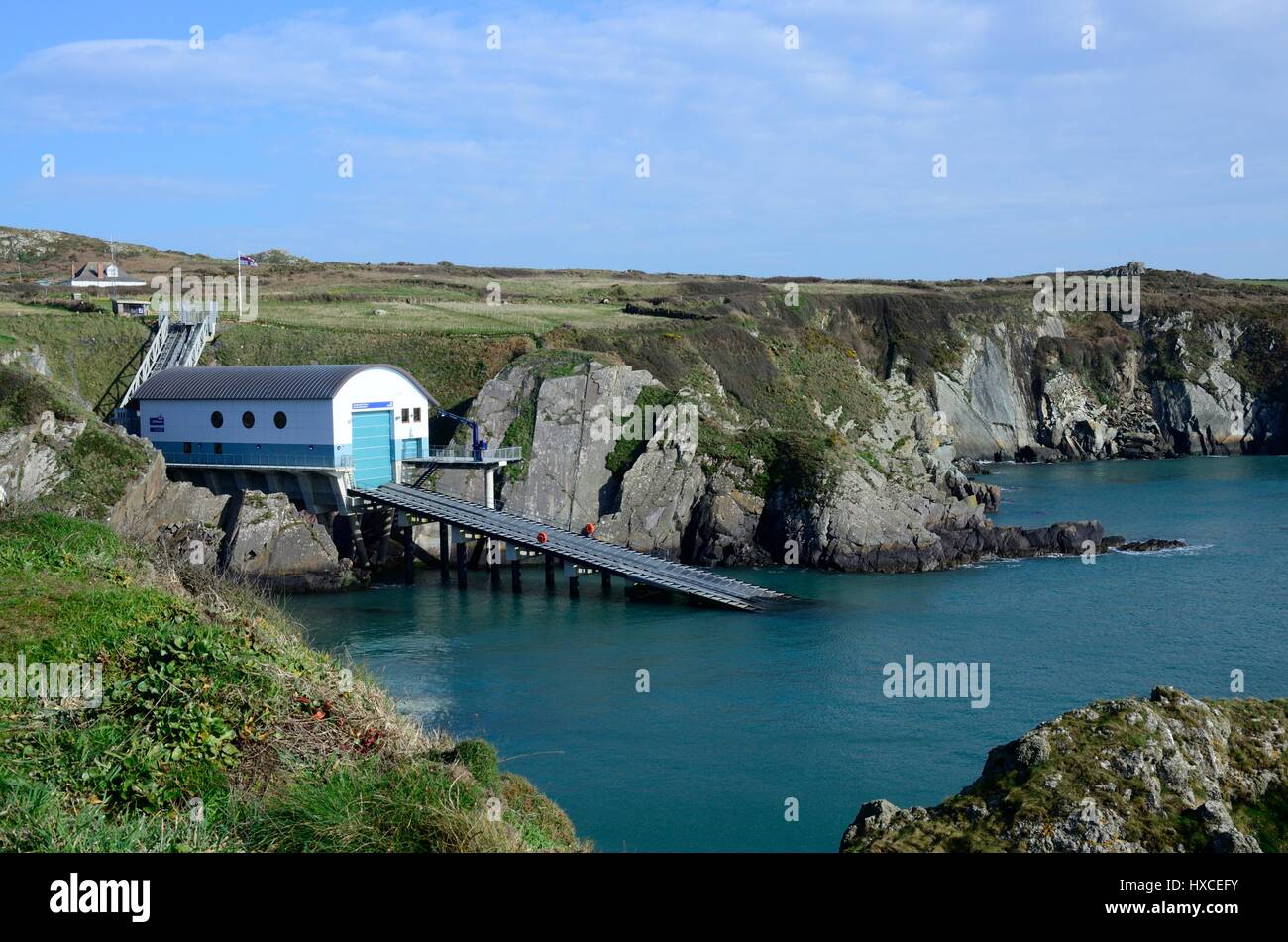 Nuovo St Davids scialuppa di salvataggio stazione St Giustiniano Pembrokeshire Coast National Park Galles Cymru REGNO UNITO GB Foto Stock