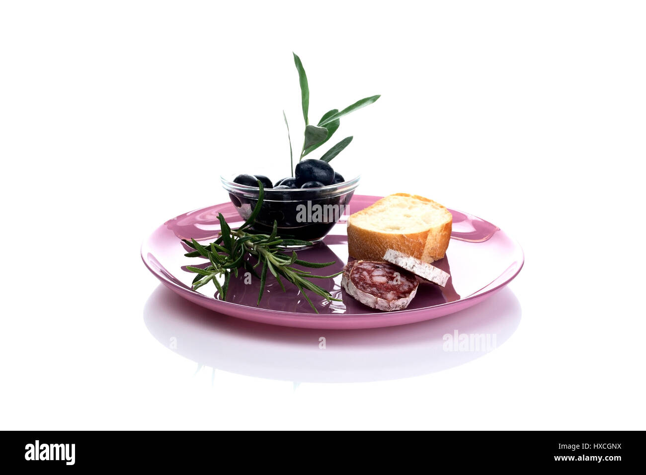 Olive e salumi, Oliven und Salami Foto Stock