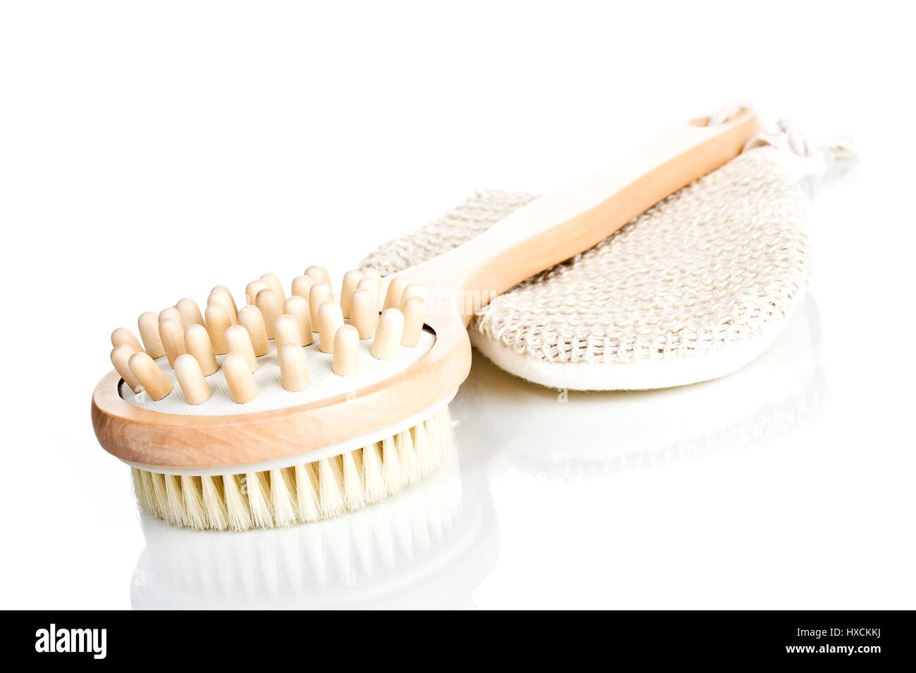 Spazzola per massaggi e Guanto massaggio, Massagebuerste und Massagehandschuh Foto Stock