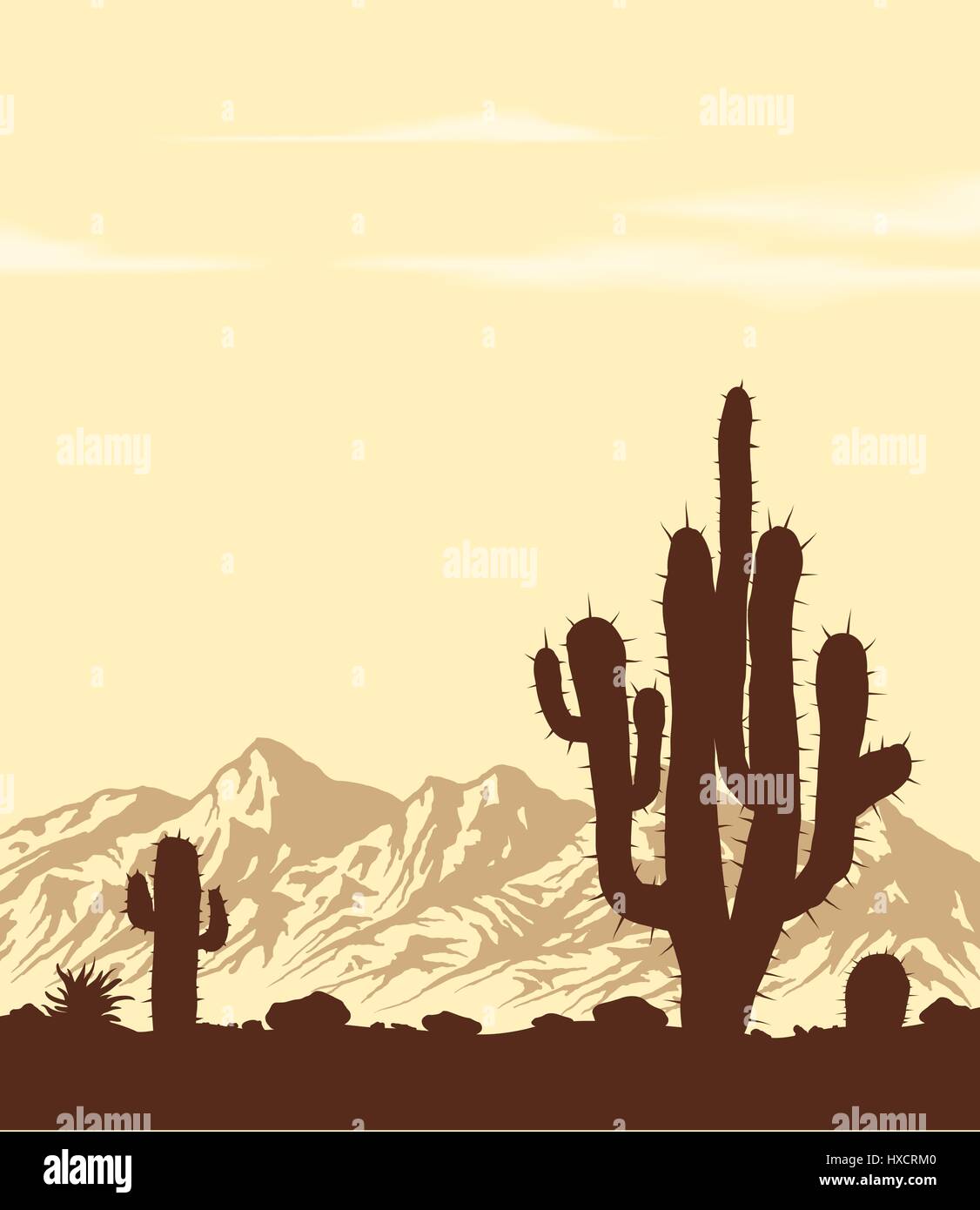 Tramonto nel deserto con cactus Illustrazione Vettoriale