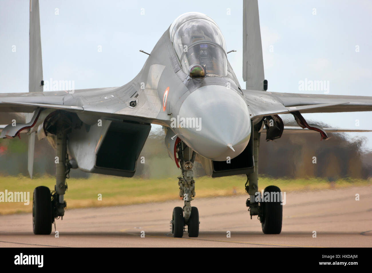 Costruito sovietica Sukhoi Su-30MKI avanzata multi-ruolo di combattenti della forza aerea indiana a RAF Coningsby, Lincolnshire UK Foto Stock