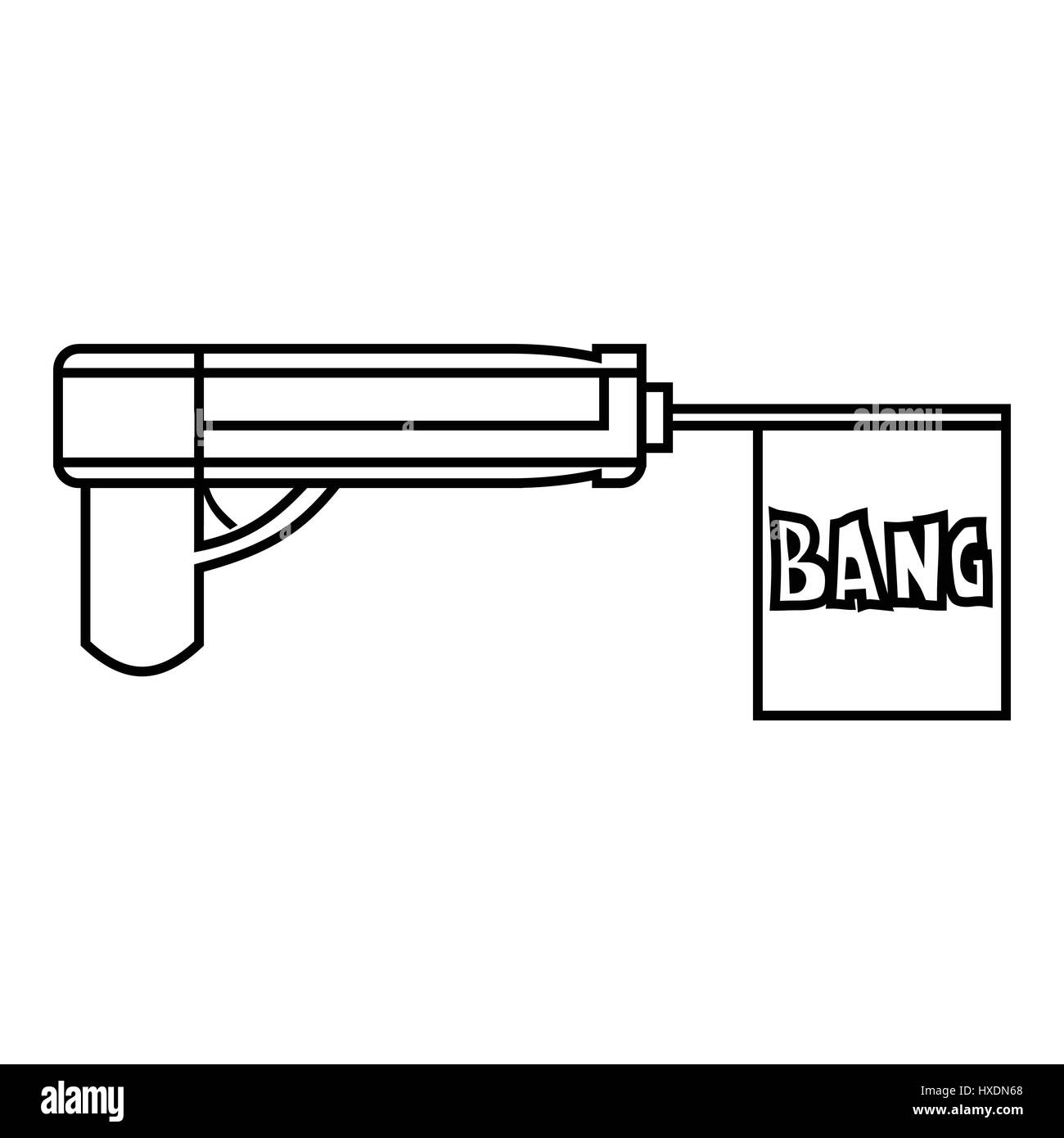 Pistola con bandiera icona giocattolo, stile contorno Illustrazione Vettoriale