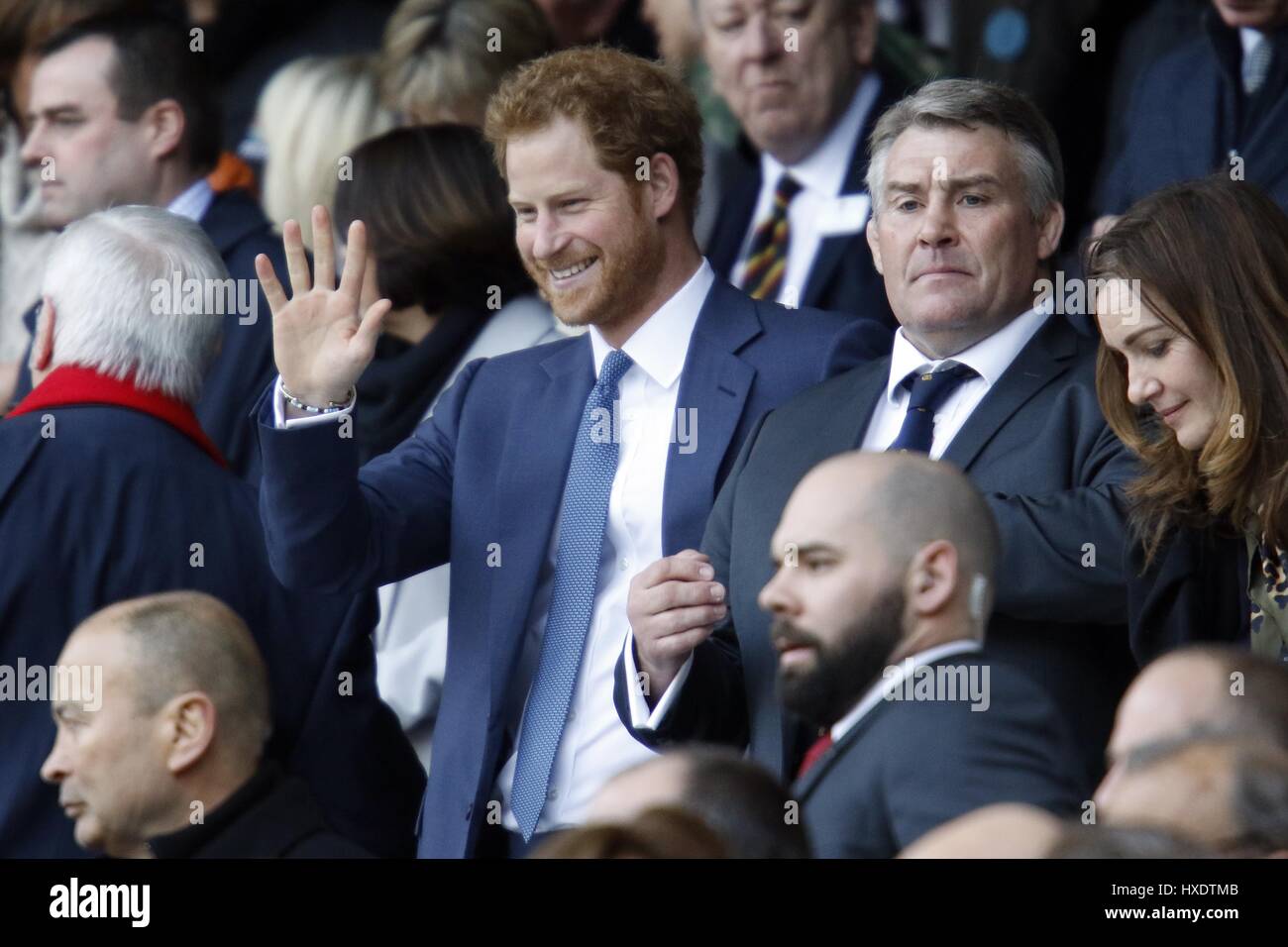 Il principe Harry & JASON LEONARD MEMBRO DELLA FAMIGLIA REALE 12 marzo 2016 TWICKENHAM London Inghilterra England Foto Stock