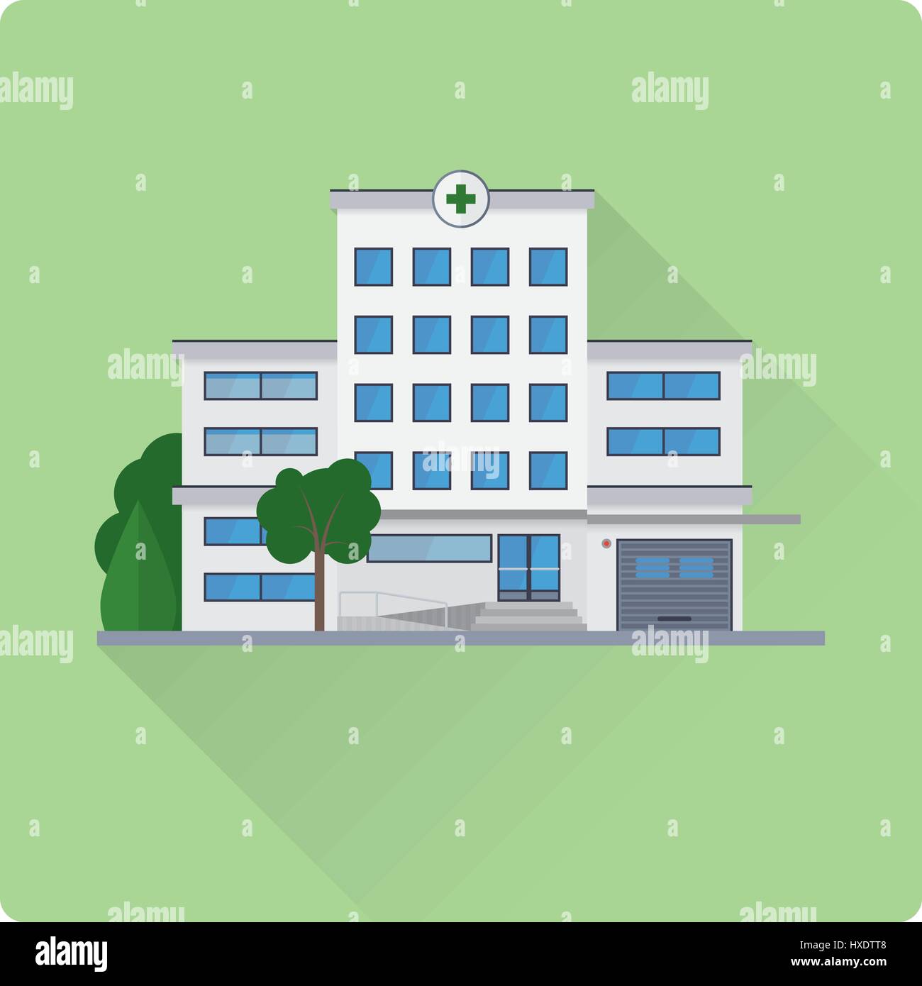 Design piatto lungo ombra ospedale illustrazione vettoriale Illustrazione Vettoriale