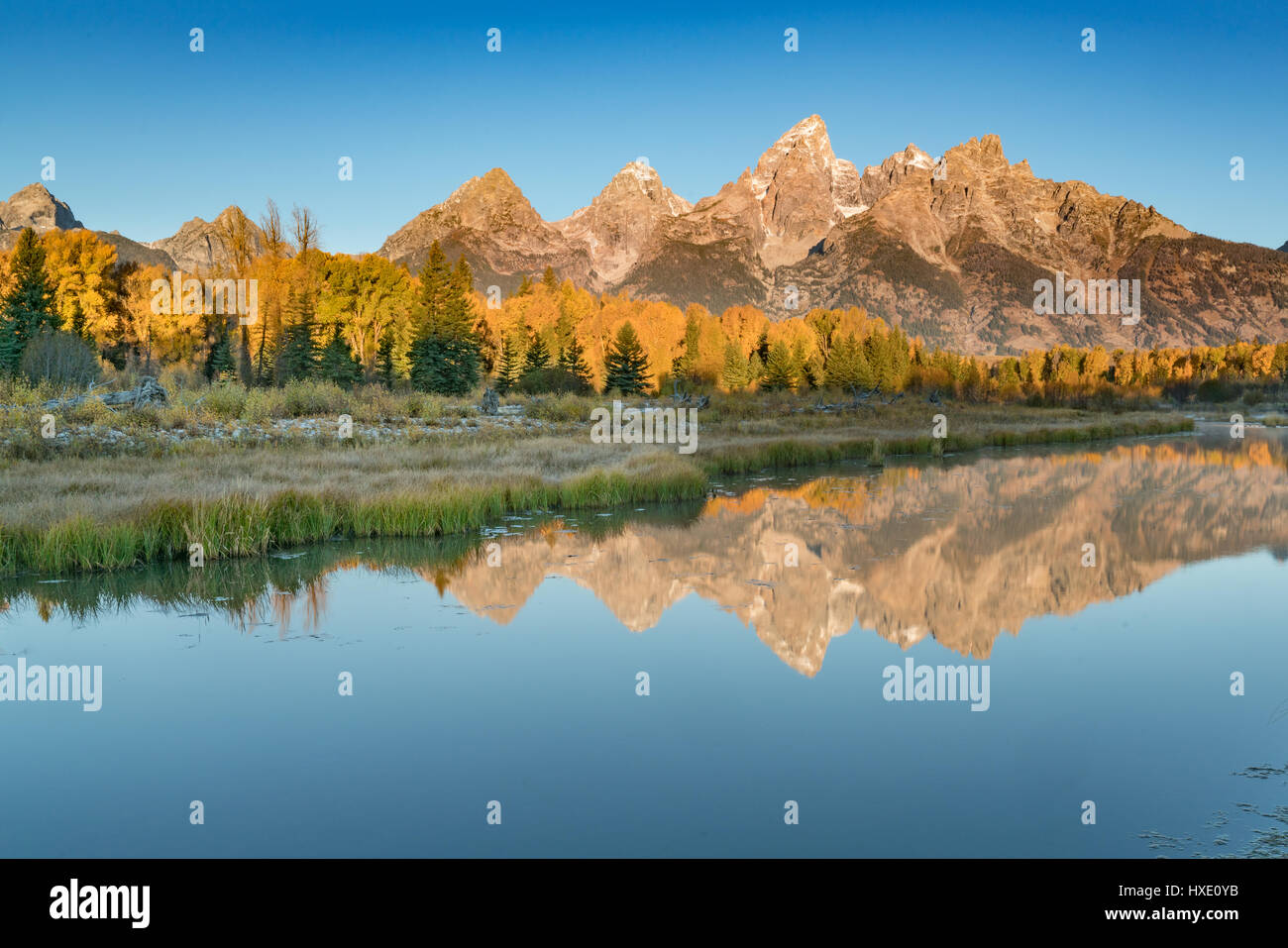 Sunrise a Schwabacher's Landing in Grand Teton National Park Foto Stock