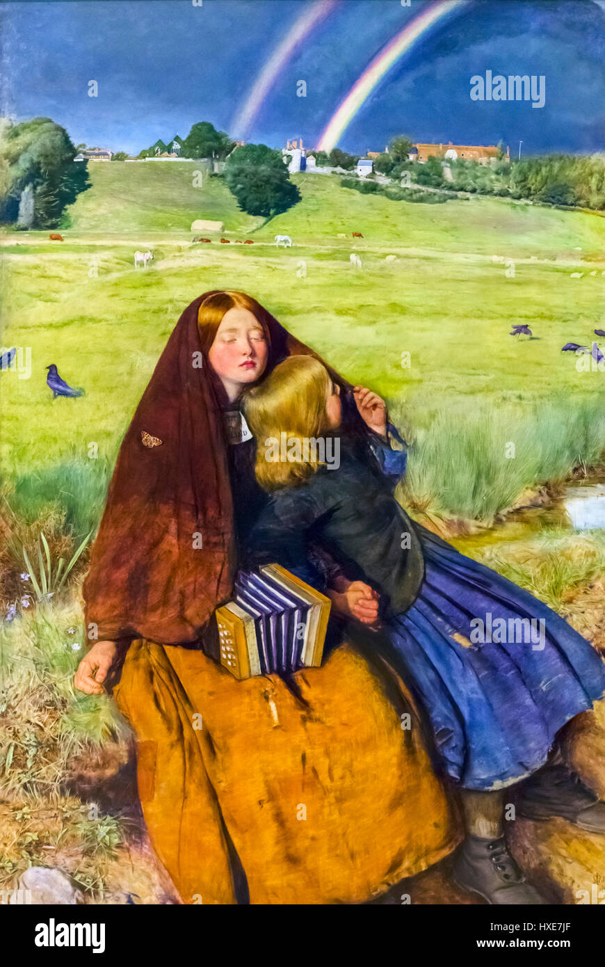 John Everett Millais (1829-1896) "La ragazza cieca", olio su tela, 1854-6. Millais fu uno dei membri fondatori del XIX secolo Pre-Raphaelite Fraternità. Foto Stock