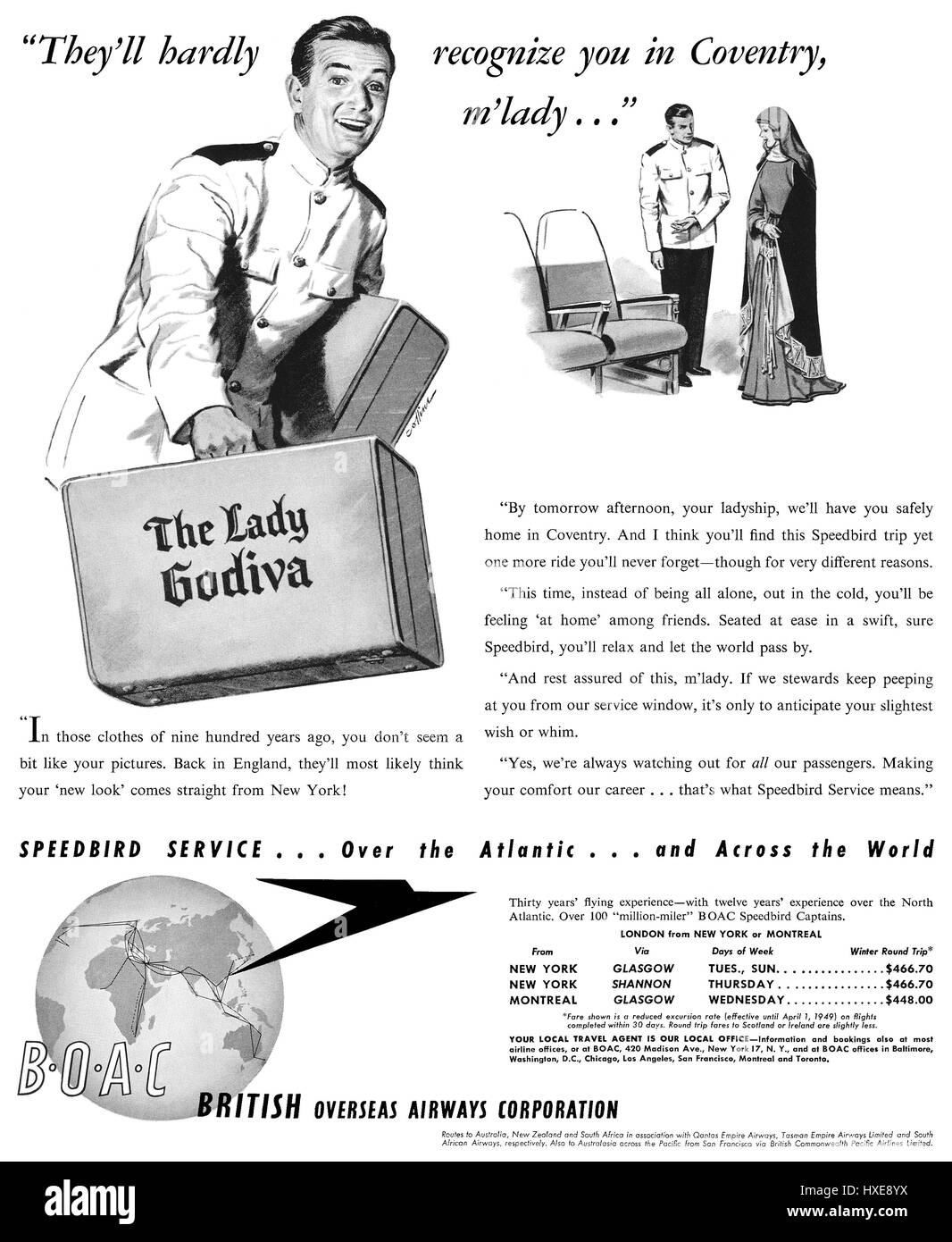 1949 U.S. pubblicità per B.O.A.C. Foto Stock
