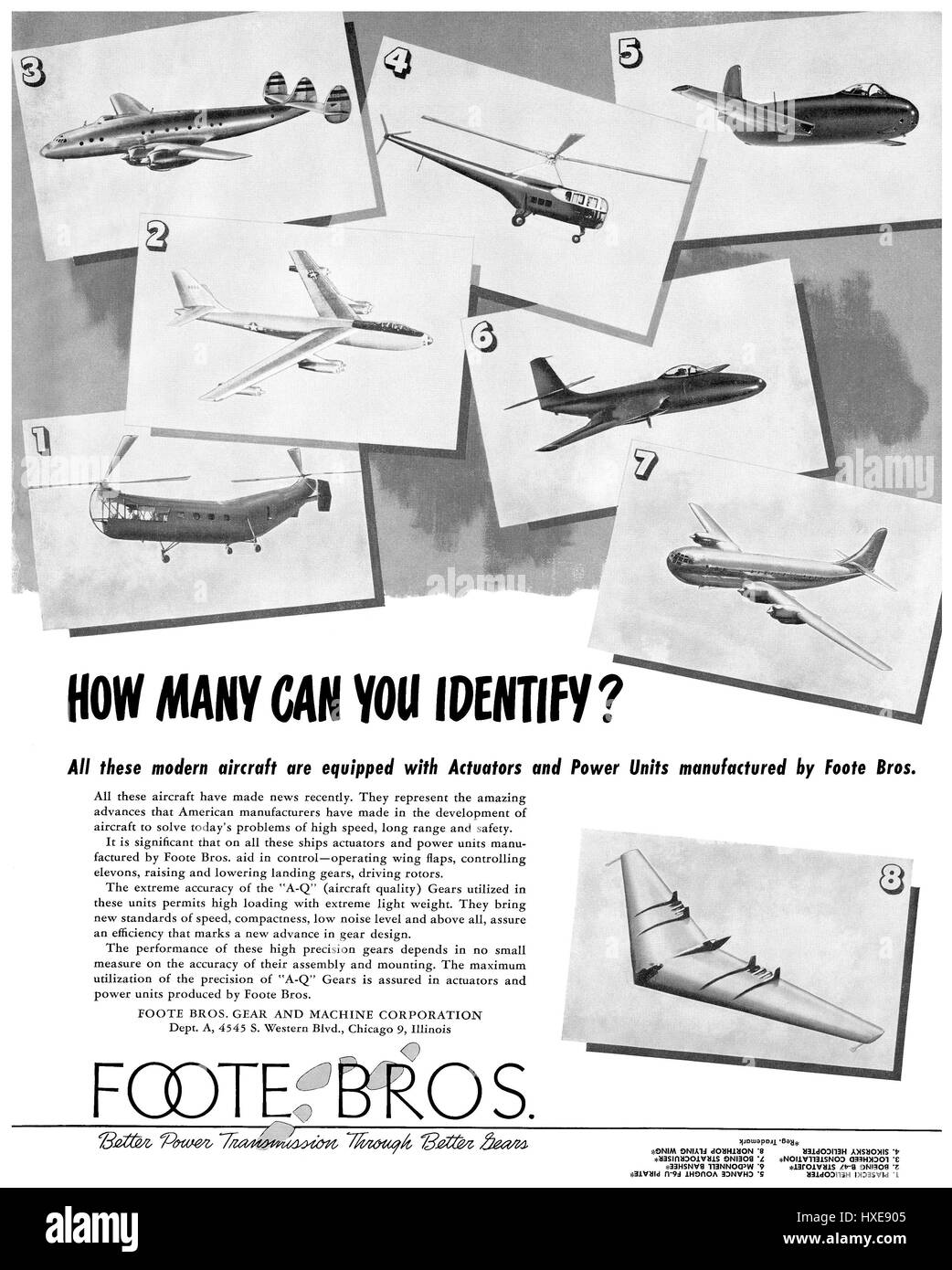 1949 U.S. pubblicità per Foote Bros. engineering. Foto Stock