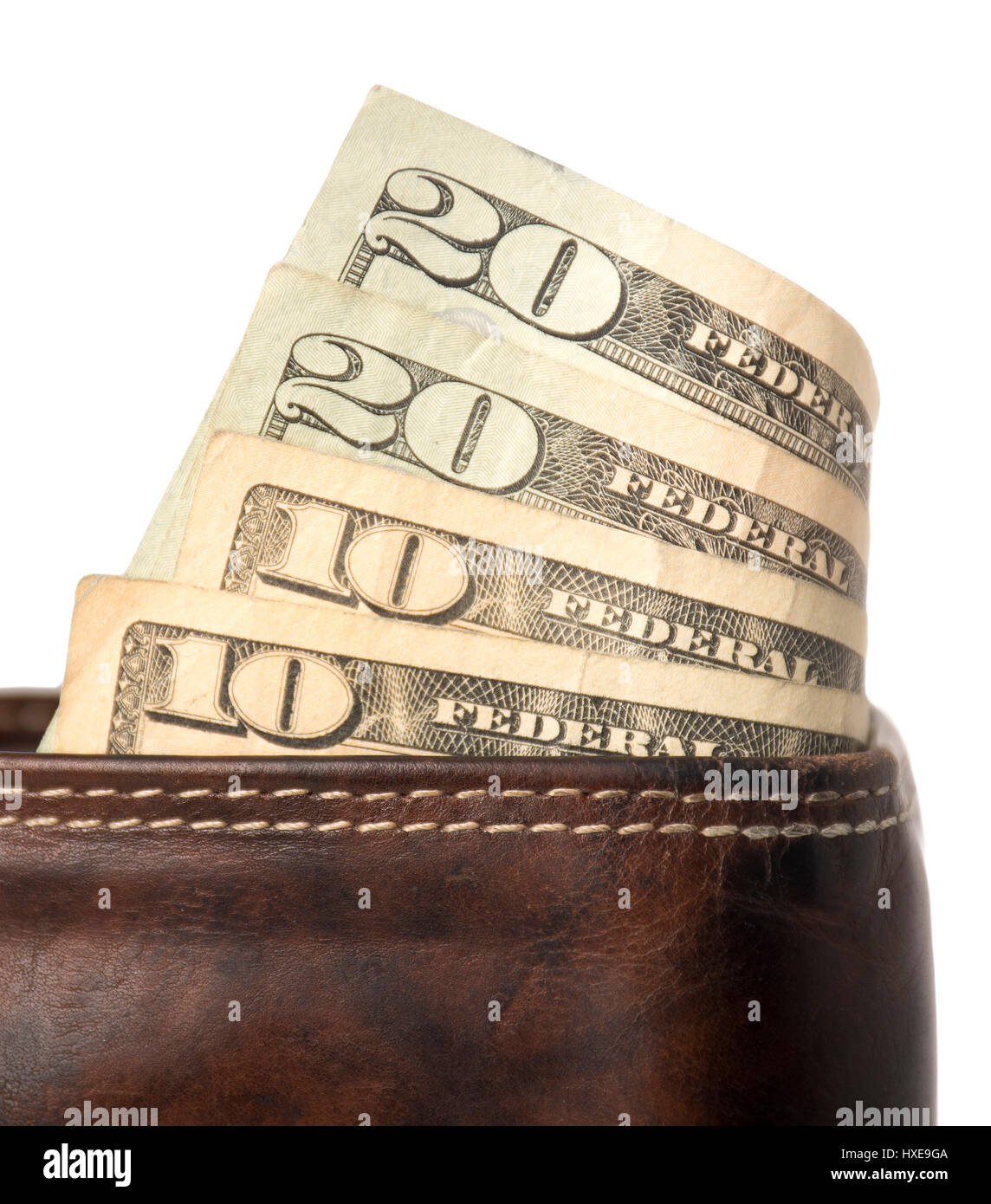 Un portafoglio con denaro contante (dollari americani) attaccare fuori di esso. Foto Stock