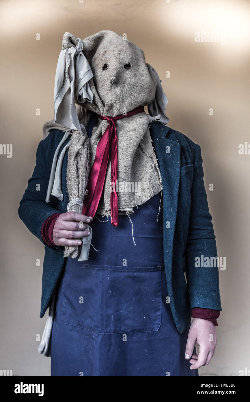 Ritratto di un 'jankele' durante l'annuale Buso festeggiamenti in Mohacs, Ungheria meridionale Foto Stock