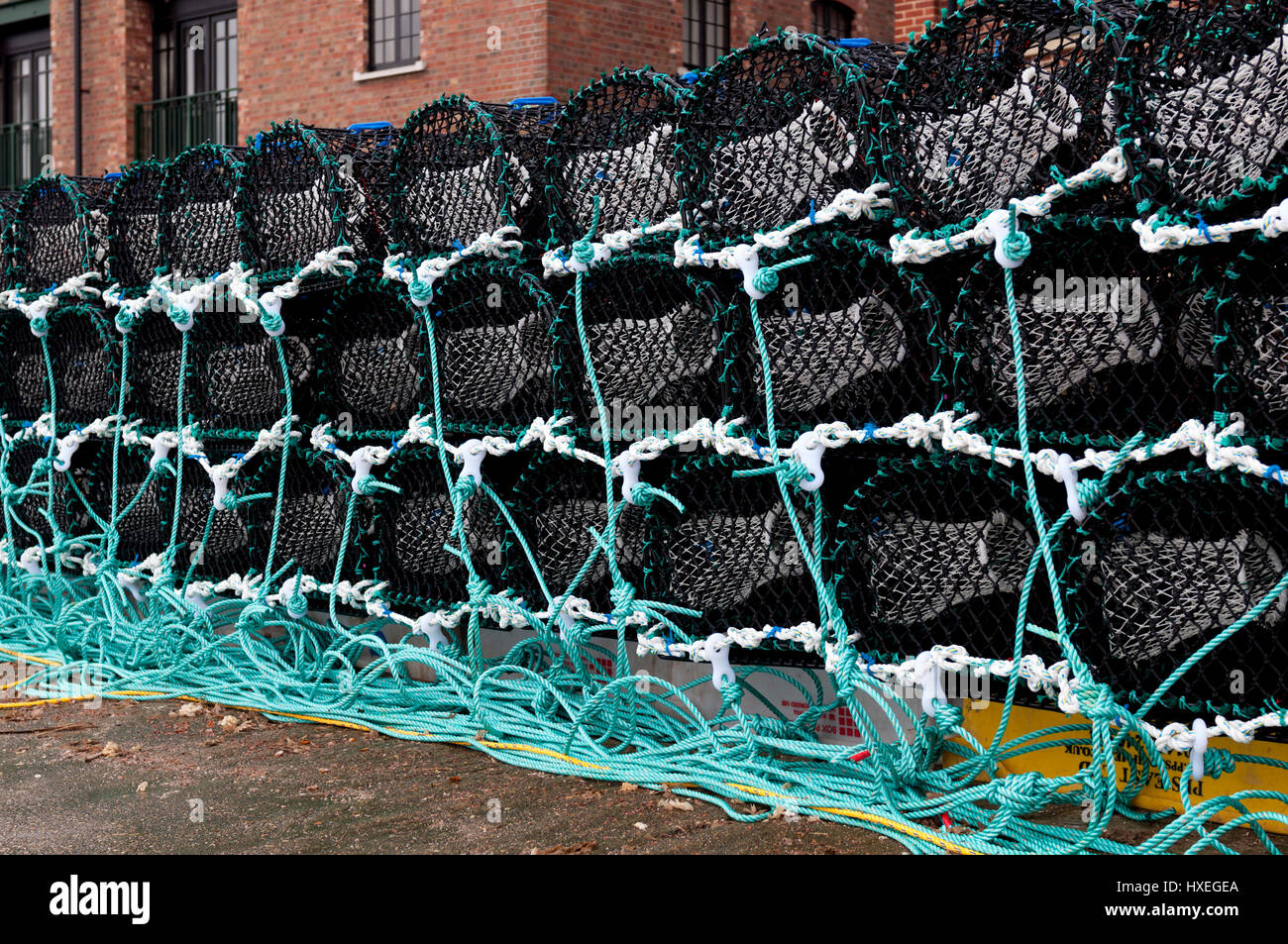 Lobster Pot sulla banchina, Pozzi-next-il-Mare, Norfolk, Inghilterra, Regno Unito Foto Stock