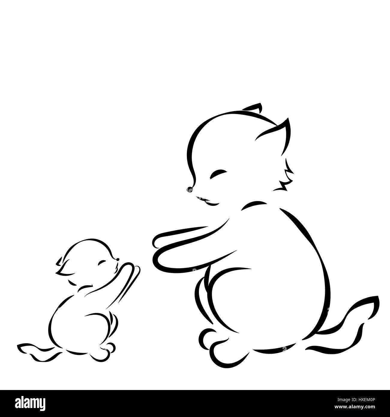 Disegno di profilo che gatto e gattino su sfondo bianco Foto stock - Alamy
