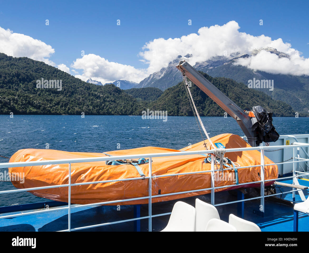 Traghetto Navimag, Hornapiren, strada di collegamento Carretera Austral, Patagonia, Cile. Foto Stock