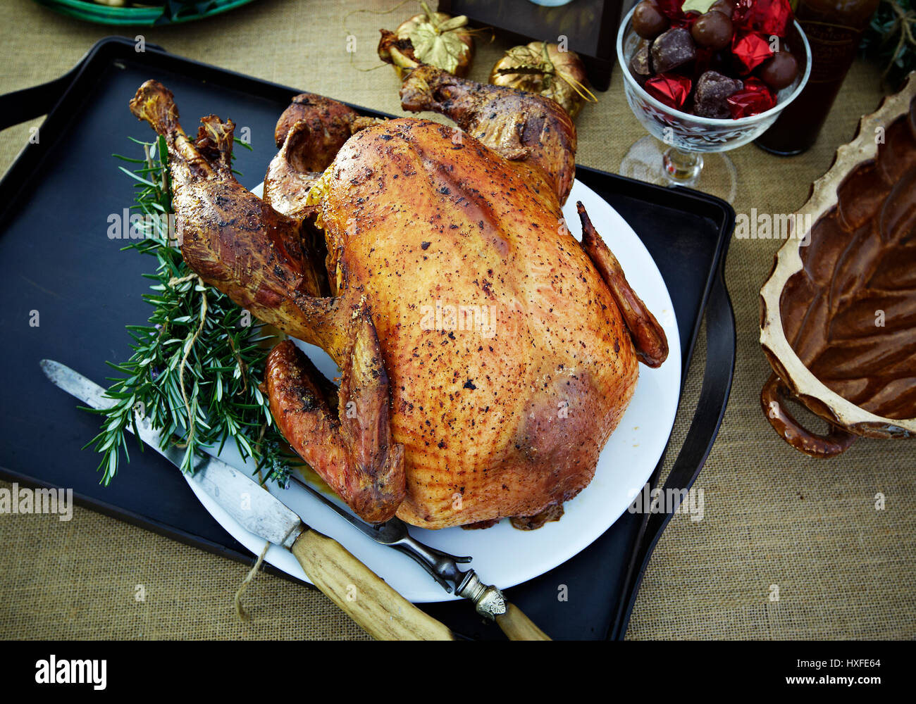 Arrosto di tacchino di Natale la cena Foto Stock