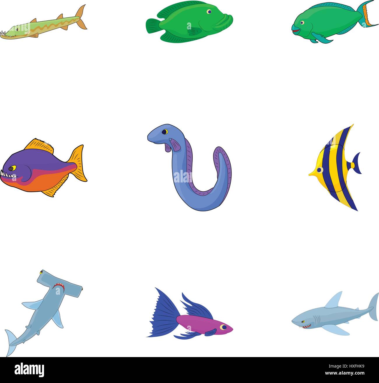 Pesci tropicali set di icone, stile cartoon Illustrazione Vettoriale