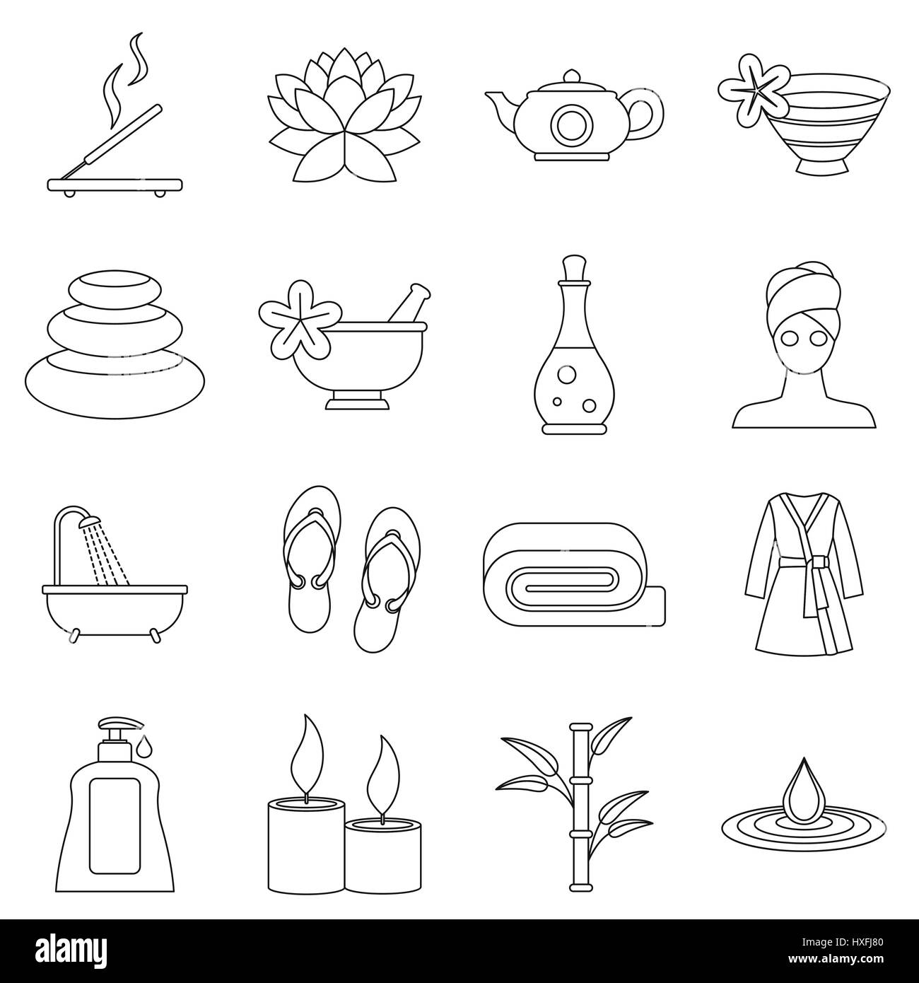 Trattamenti Spa di set di icone di stile di contorno Illustrazione Vettoriale