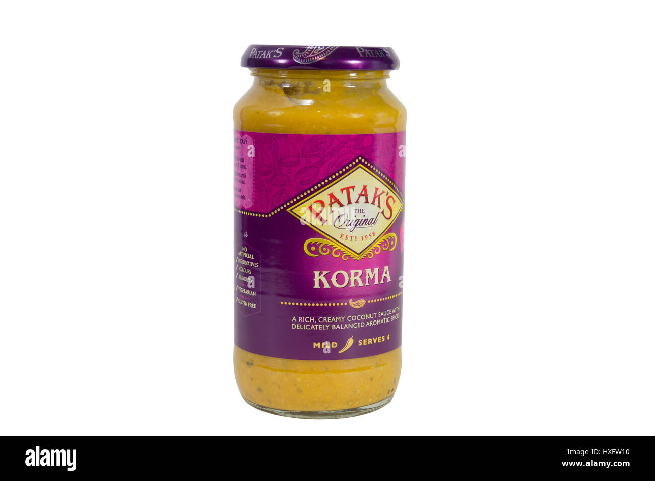 Pataks salsa korma in 450g jar. Isolato su bianco. Foto Stock