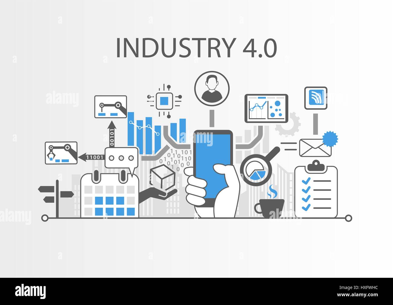 L'industria 4.0 illustrazione vettoriale sfondo come esempio per internet di cose technology Illustrazione Vettoriale