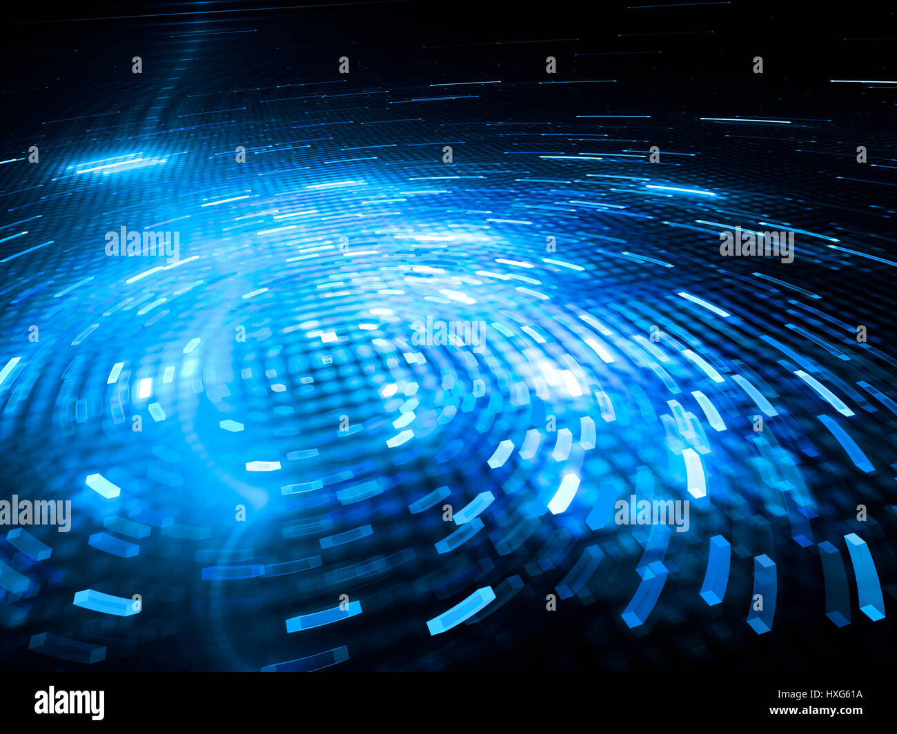 Incandescente spinning blu big i dati generati da computer sfondo astratto, rendering 3D Foto Stock