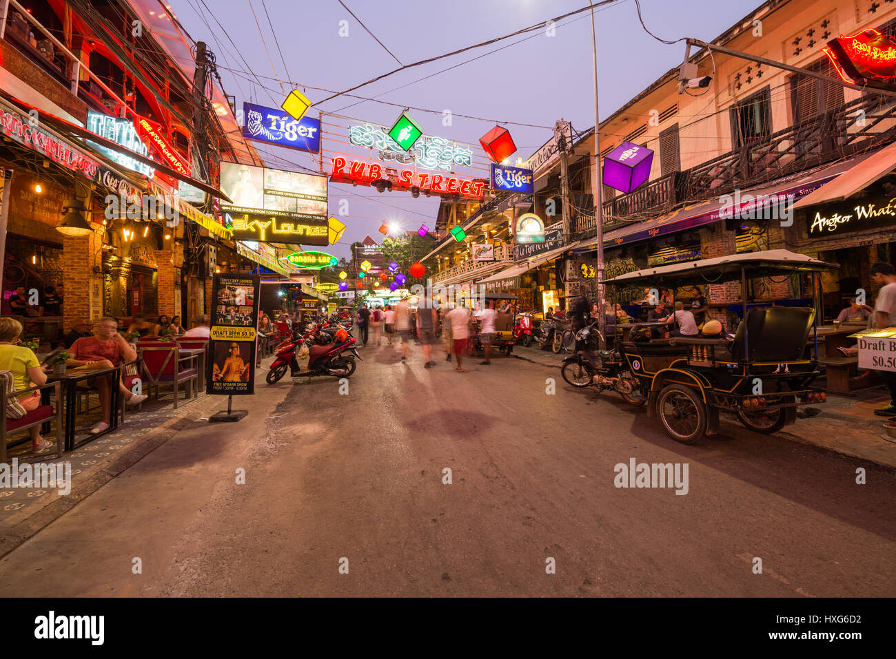 Pub Street in Siem Reap, Cambogia. Foto Stock