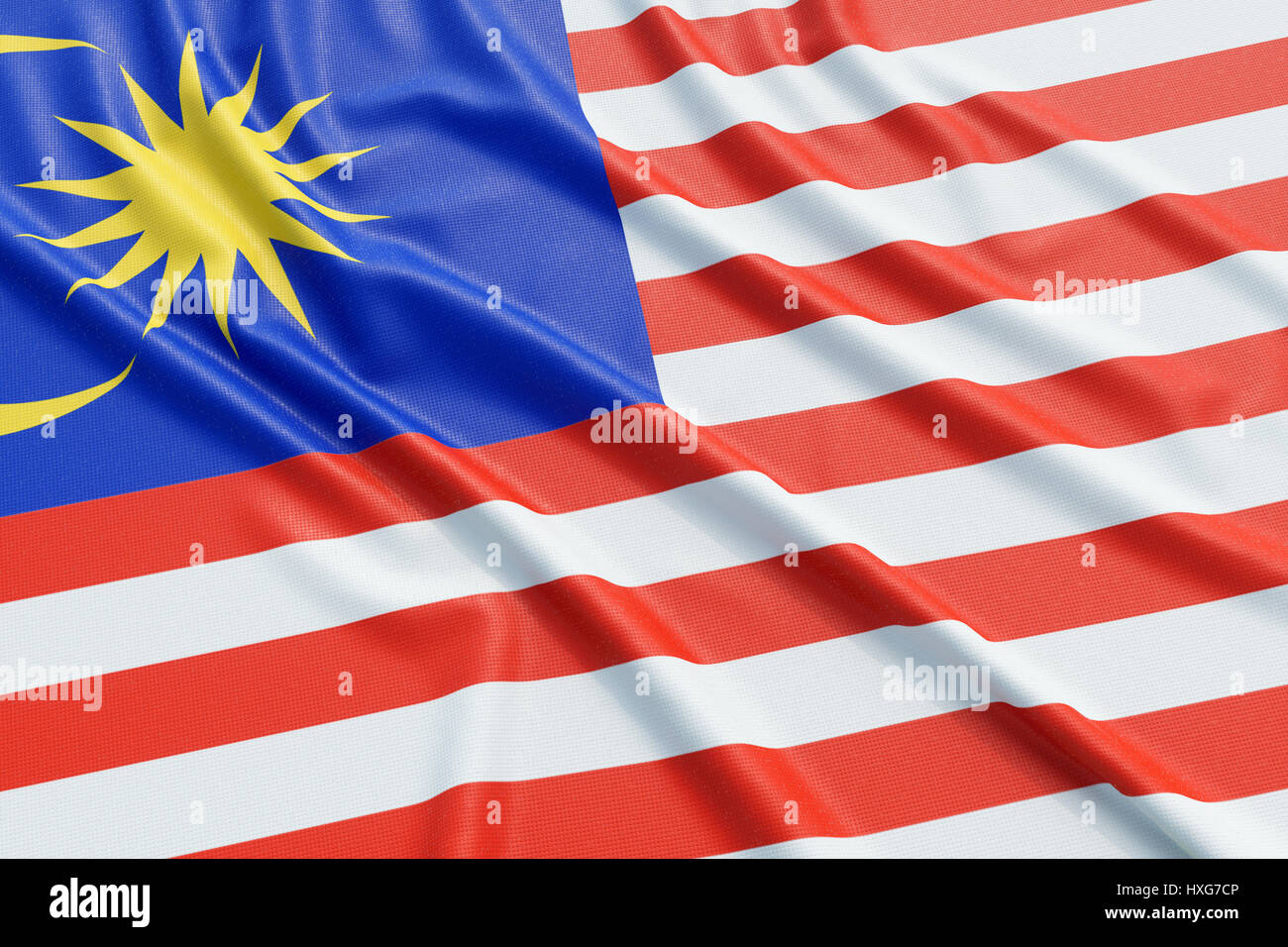 Bandiera della Malesia. Tessuto ondulato alta texture dettagliate. 3D rendering illustrazione Foto Stock