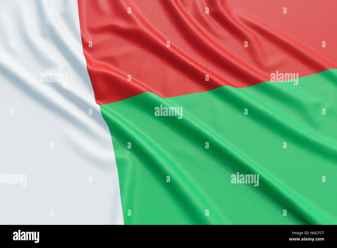 Madagascar bandiera. Tessuto ondulato alta texture dettagliate. 3D rendering illustrazione Foto Stock