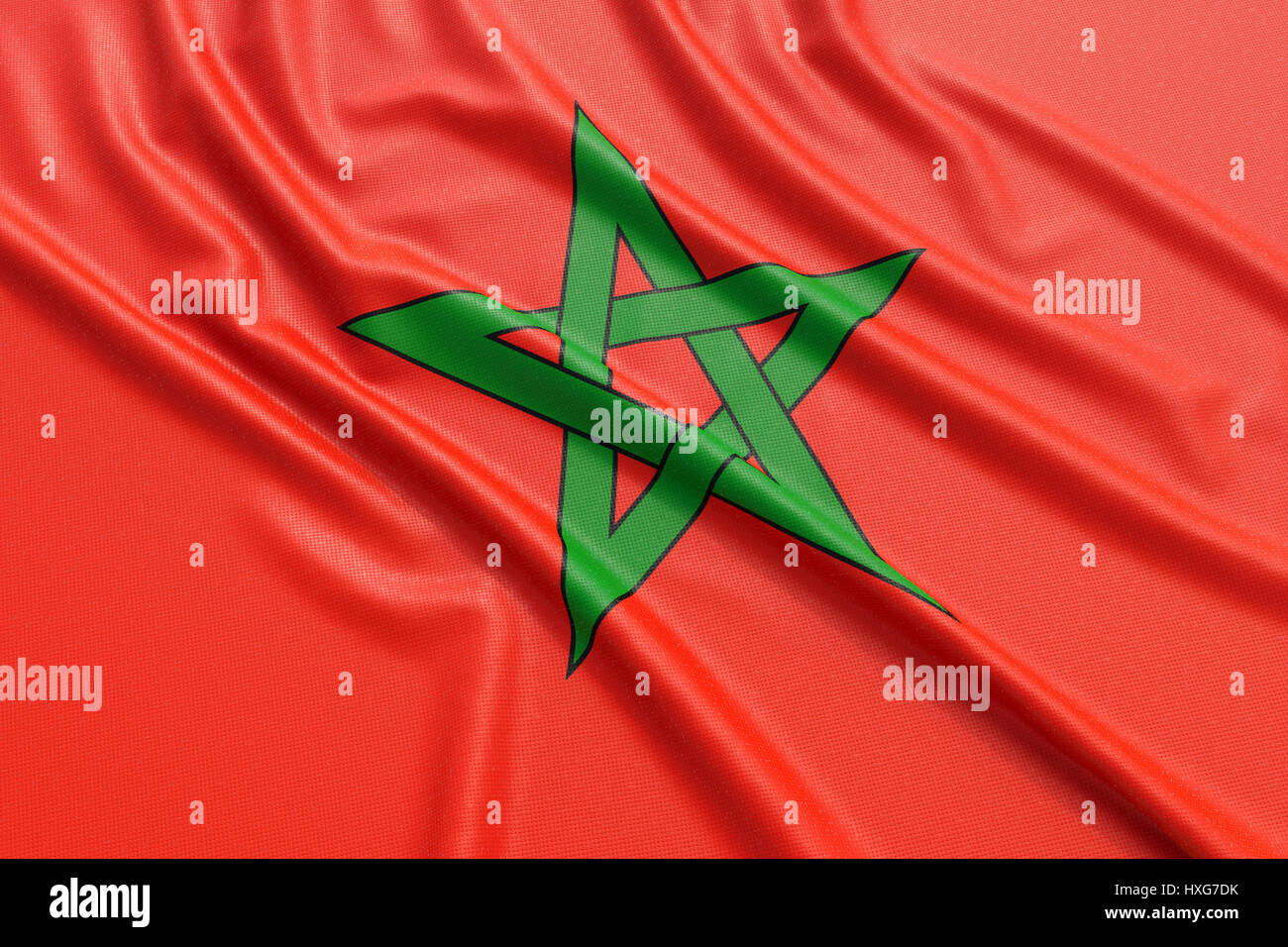 Bandiera del Marocco. Tessuto ondulato alta texture dettagliate. 3D rendering illustrazione Foto Stock