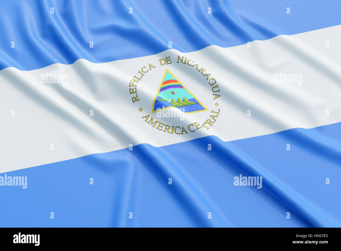 Nicaragua bandiera. Tessuto ondulato alta texture dettagliate. 3D rendering illustrazione Foto Stock