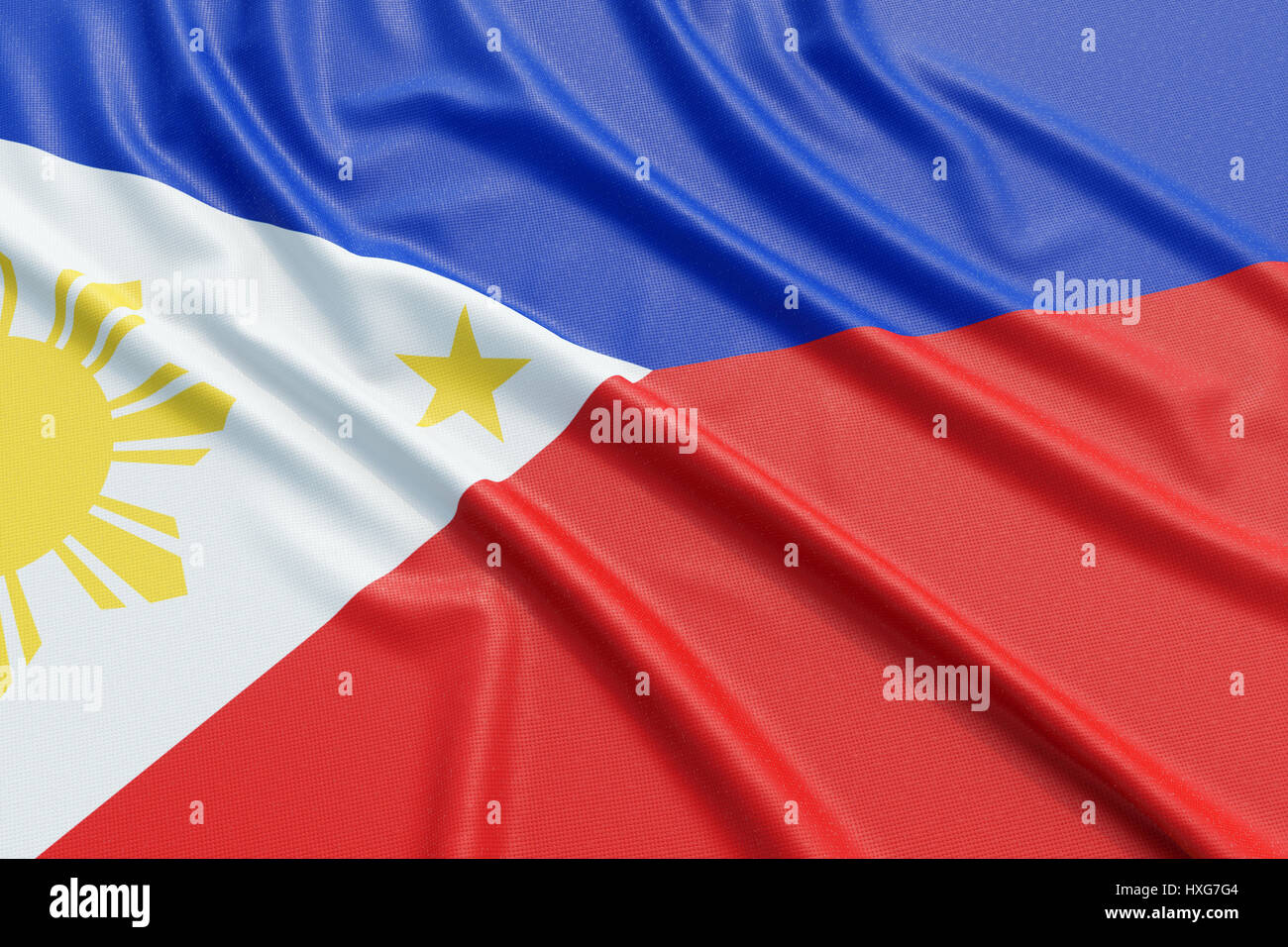 Bandiera delle Filippine. Tessuto ondulato alta texture dettagliate. 3D rendering illustrazione Foto Stock