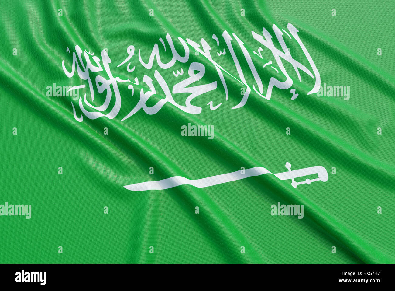 Bandiera dell'Arabia Saudita. Tessuto ondulato alta texture dettagliate. 3D rendering illustrazione Foto Stock