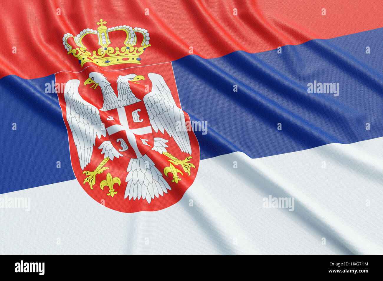 La Serbia bandiera. Tessuto ondulato alta texture dettagliate. 3D rendering illustrazione Foto Stock