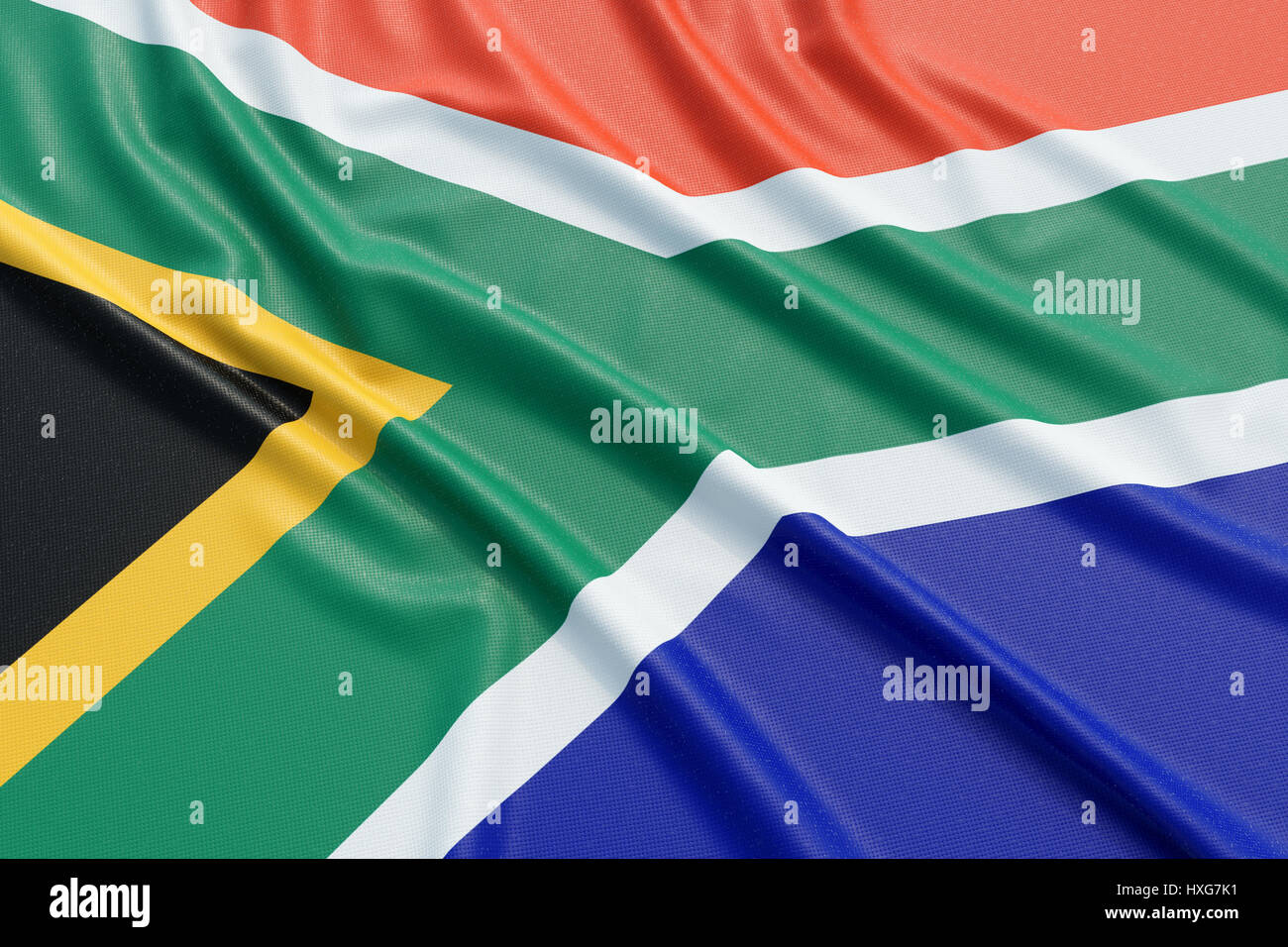 Bandiera del Sud Africa. Tessuto ondulato alta texture dettagliate. 3D rendering illustrazione Foto Stock