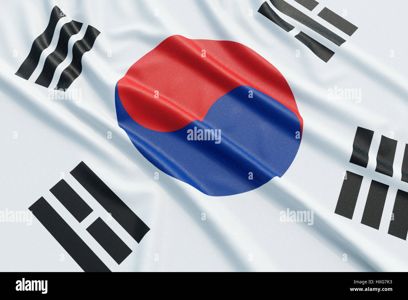 Corea del Sud bandiera. Tessuto ondulato alta texture dettagliate. 3D rendering illustrazione Foto Stock